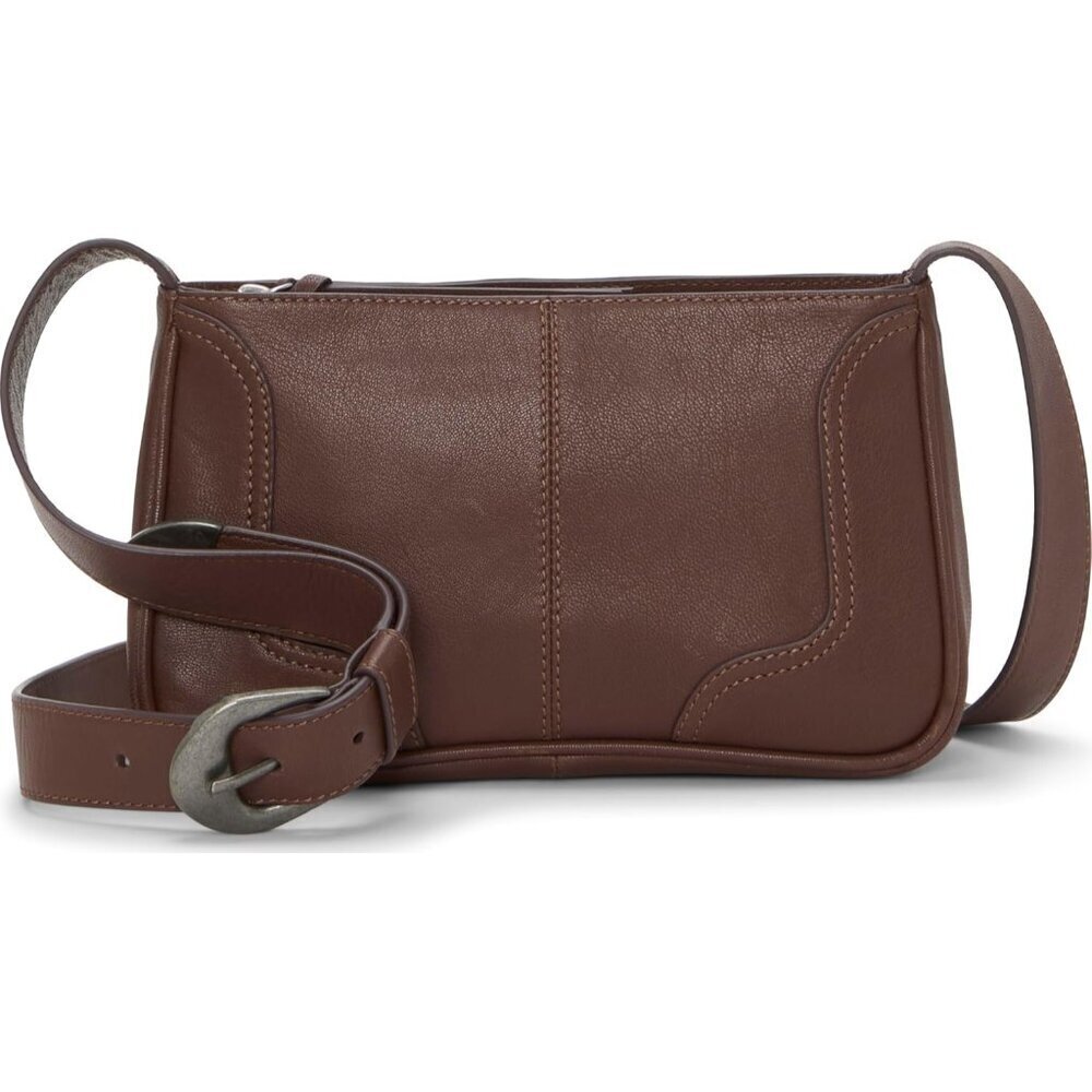 Crossbody Bag Leather Womens Zipper Closure Multiple Pockets Dark Cappuccino
